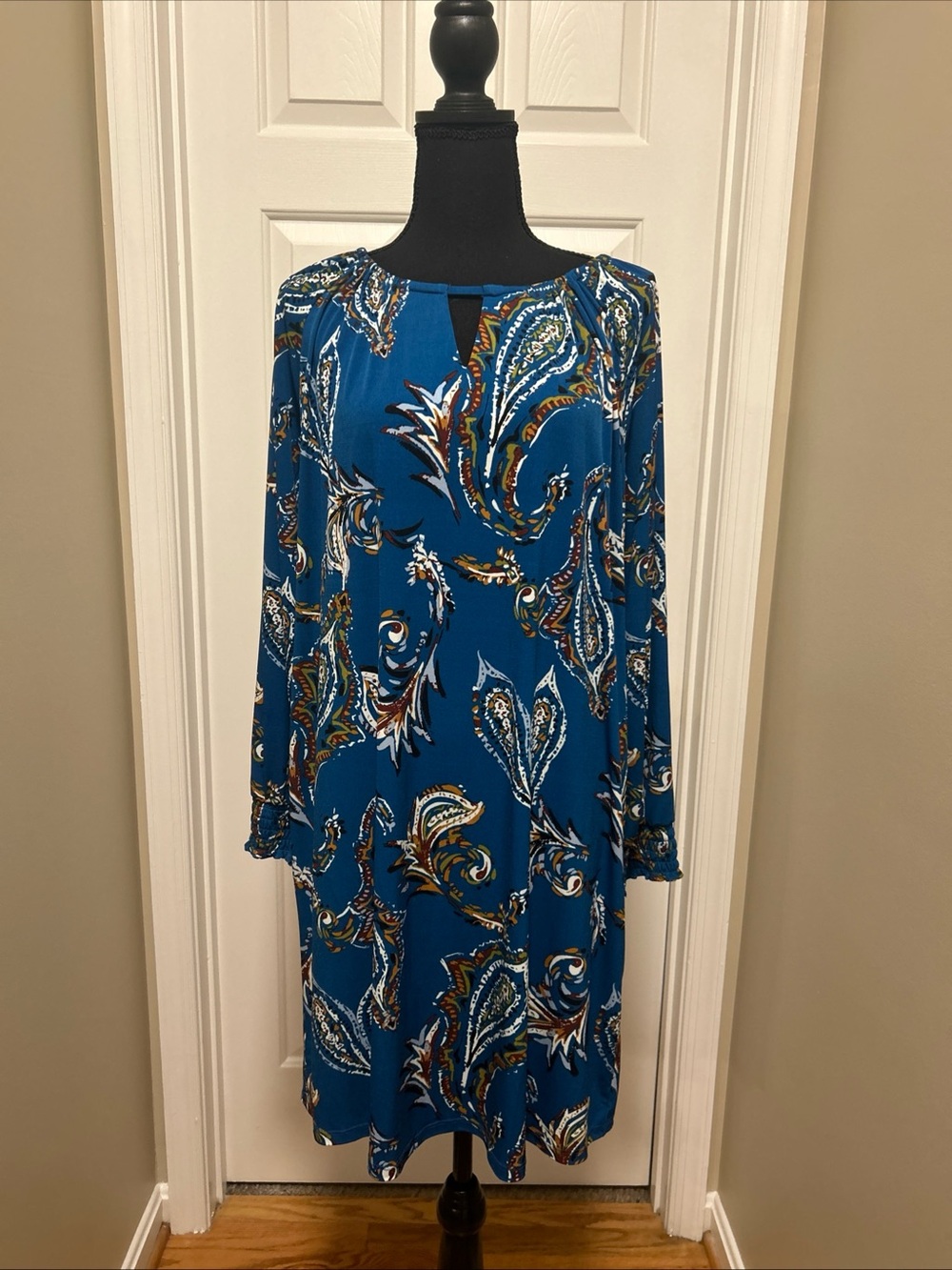 Chico's Blue Paisley Long-Sleeve Shift Dress XL
